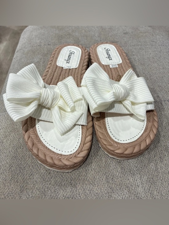 Shoes - New-9 Sandalia dama white wedding bow slip on beautiful white bow sandals